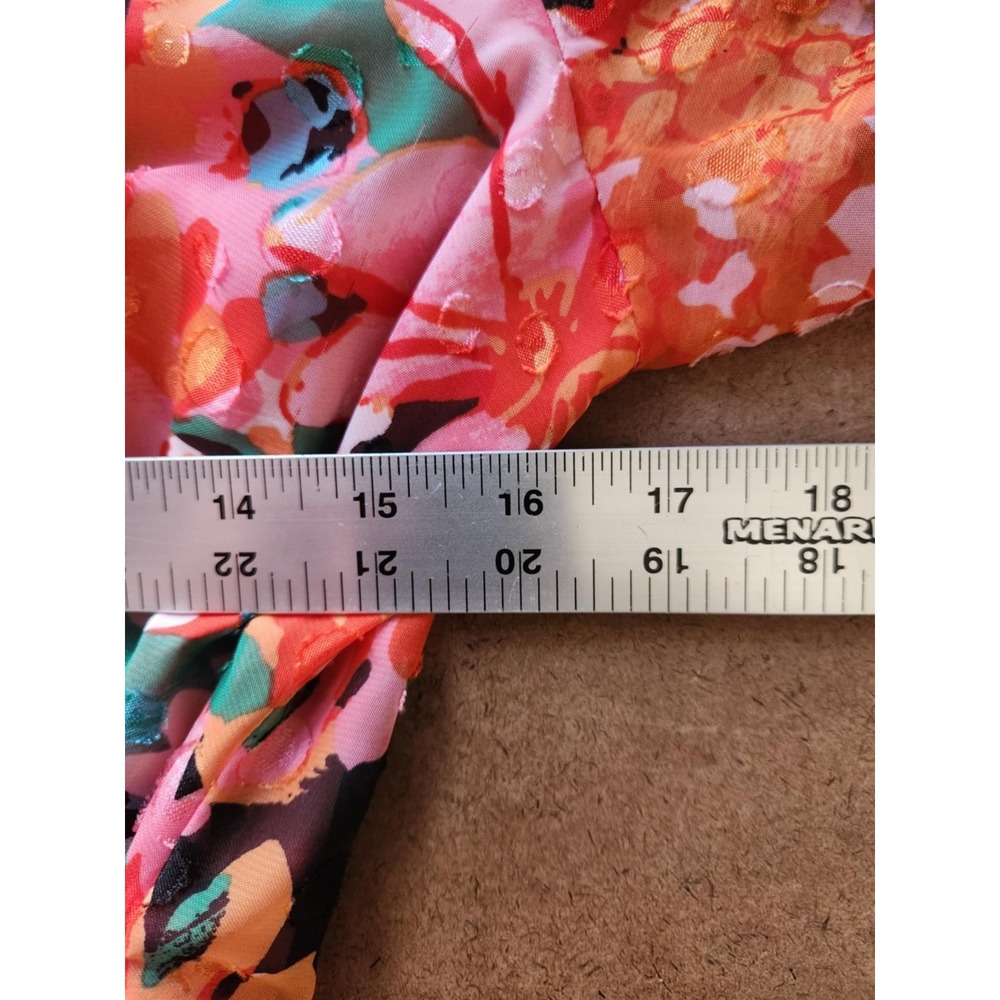 Tahari Arthur S. Levine Faux Wrap Dress Size 8 Red Pink Floral Belted 3/4 Sleeve - Picture 13 of 16